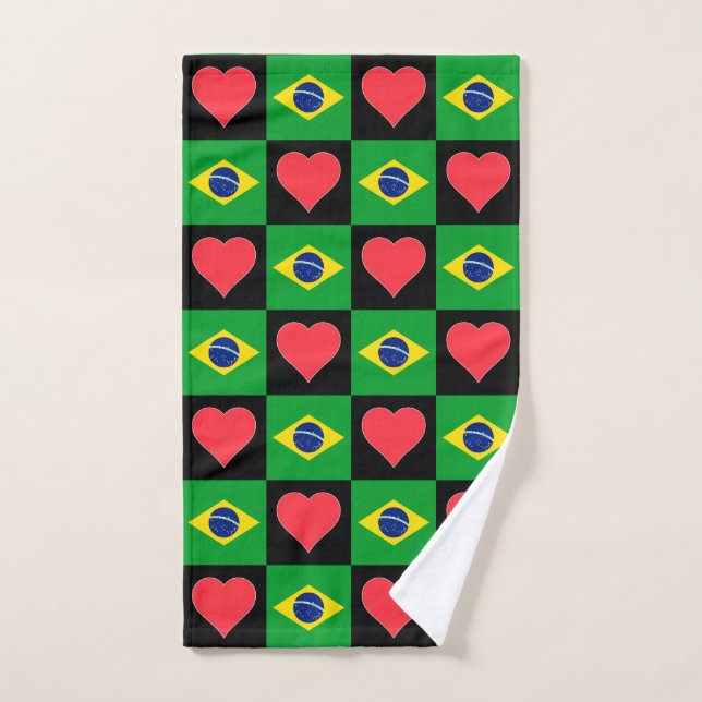 Brazil Flag and Heart Pattern Fun Brasil Brazilian Hand Towel (Hand Towel)