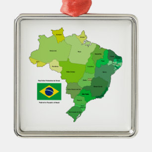 Brazil Flag and Political Map Metal Tree Decoration