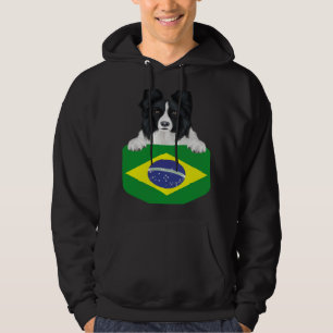 Brazil Flag Border Collie Dog In Pocket Hoodie