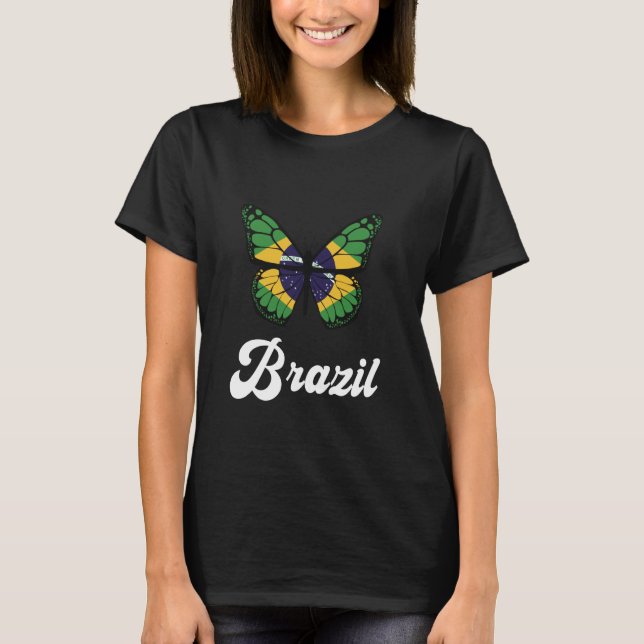 Brazil Flag Brasil Pride Brazilian Proud Butterfly T-Shirt (Front)
