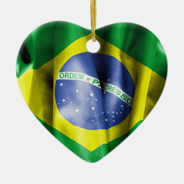 Brazil Flag Ceramic Heart Christmas Decoration (Front)