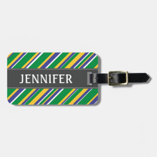 Brazil Flag Colour Inspired Stripes Pattern + Name Luggage Tag
