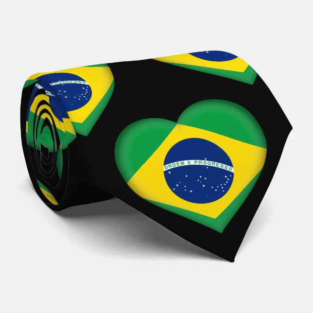 Brazil Flag Colours Heart Pattern Neck Tie (Rolled)