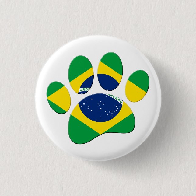 Brazil Flag Dog Paw Print 3 Cm Round Badge (Front)