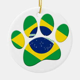 Brazil Flag Dog Paw Print Ceramic Tree Decoration