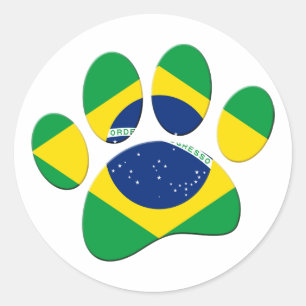 Brazil Flag Dog Paw Print Classic Round Sticker