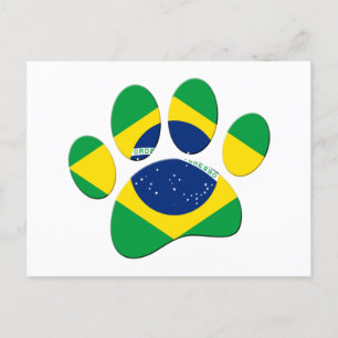 Brazil Flag Dog Paw Print Postcard