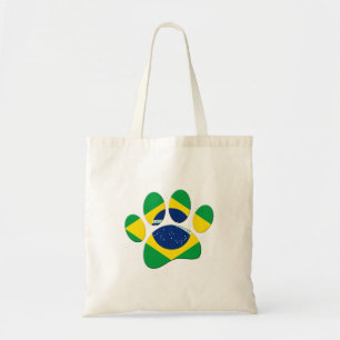 Brazil Flag Dog Paw Print Tote Bag