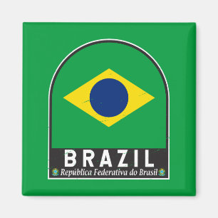 Brazil Flag Emblem Distressed Vintage Magnet