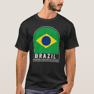 Brazil Flag Emblem Distressed Vintage T-Shirt