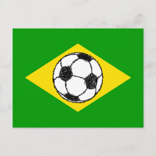 Brazil Flag   Football Sketch Postcard