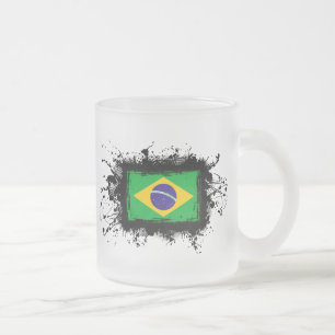 Brazil Flag Frosted Glass Coffee Mug