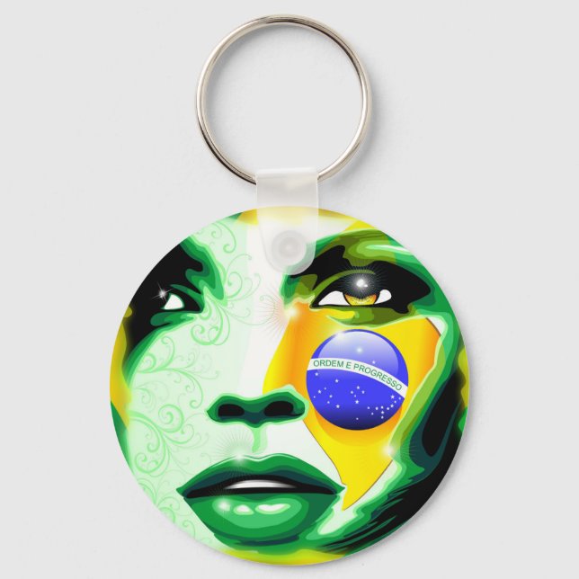 Brazil Flag Girl Portrait Keychain (Front)