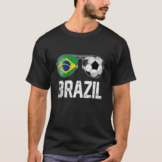 Brazil Flag Glasses Costume Soccer Football T-Shirt (Front)