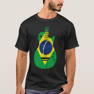Brazil Flag Guitar Vintage Musician T-Shirt