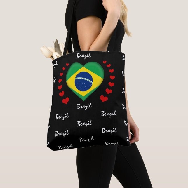 Brazil Flag & Heart Brazilian Flag fashion /sport Tote Bag (Close Up)