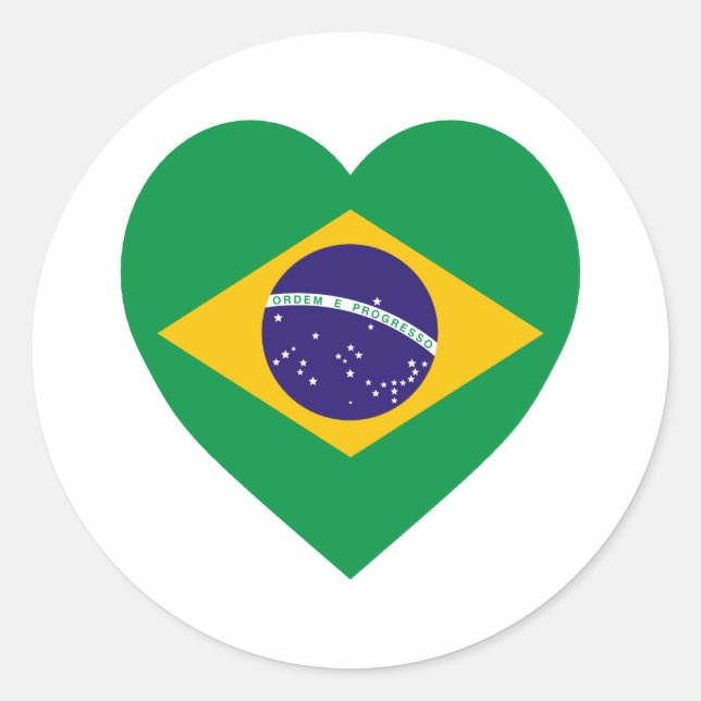 Brazil Flag Heart Classic Round Sticker (Front)