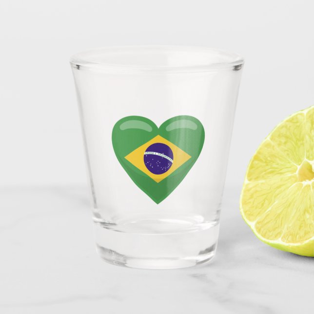 Brazil Flag Heart Shot Glass (Front)