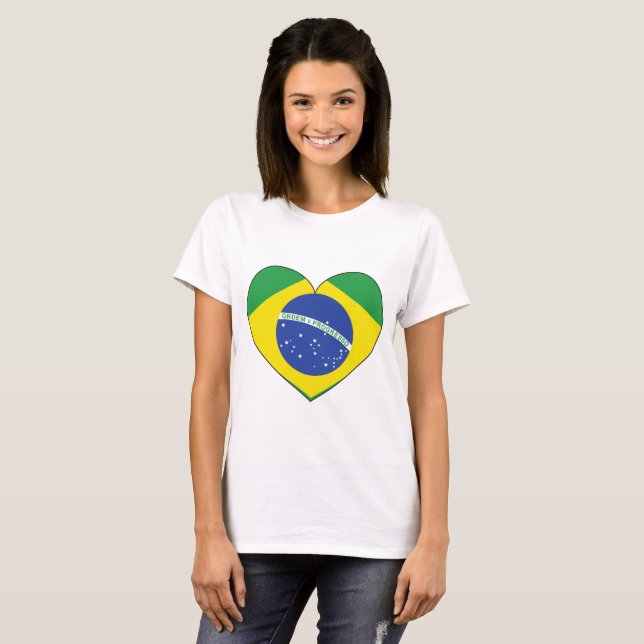 Brazil Flag Heart T-Shirt (Front Full)