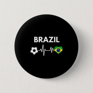 Brazil Flag Heartbeat Soccer Design Long Sleeve 6 Cm Round Badge