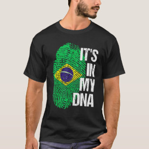 Brazil Flag Home Heart Roots Fingerprint Dna T-Shirt