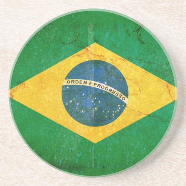 Brazil Flag in Grunge Coaster (Front)