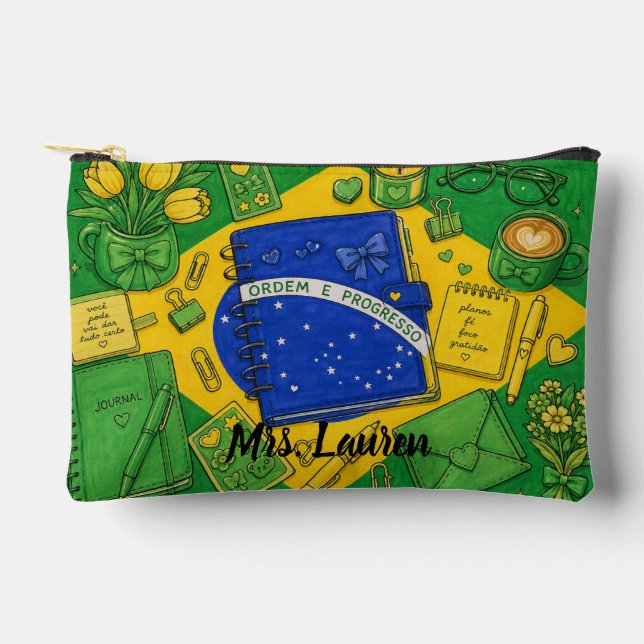 Brazil Flag Inspired Stationery Illustration Accessory Pouch (Front)