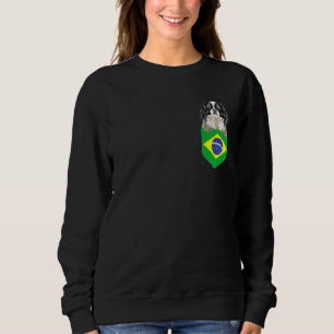 Brazil Flag Japanese Chin Dog In Pocket Sweatshirt