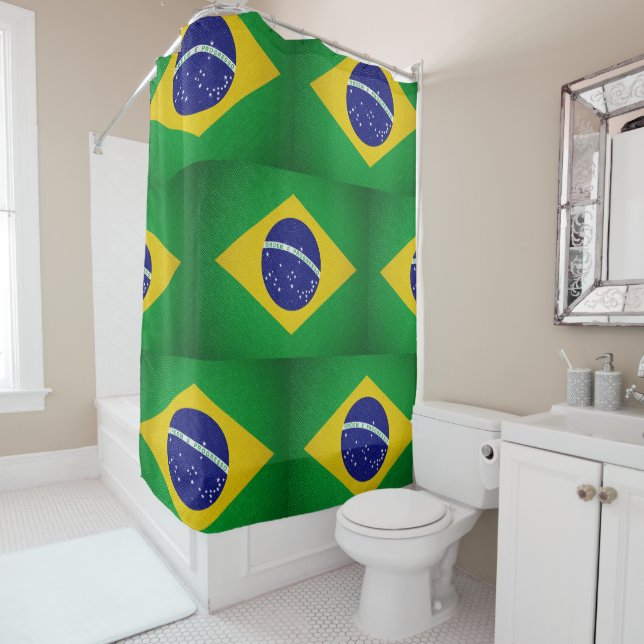 Brazil flag leather wall shower curtain (In Situ)