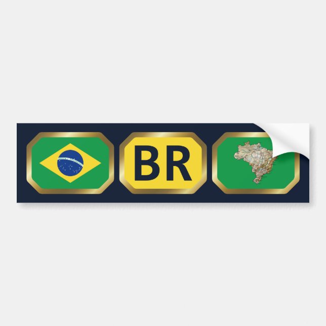 Brazil Flag Map Code Bumper Sticker (Front)
