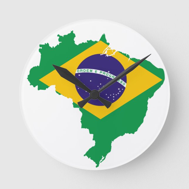 Brazil Flag Map Round Clock (Front)