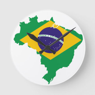Brazil Flag Map Round Clock