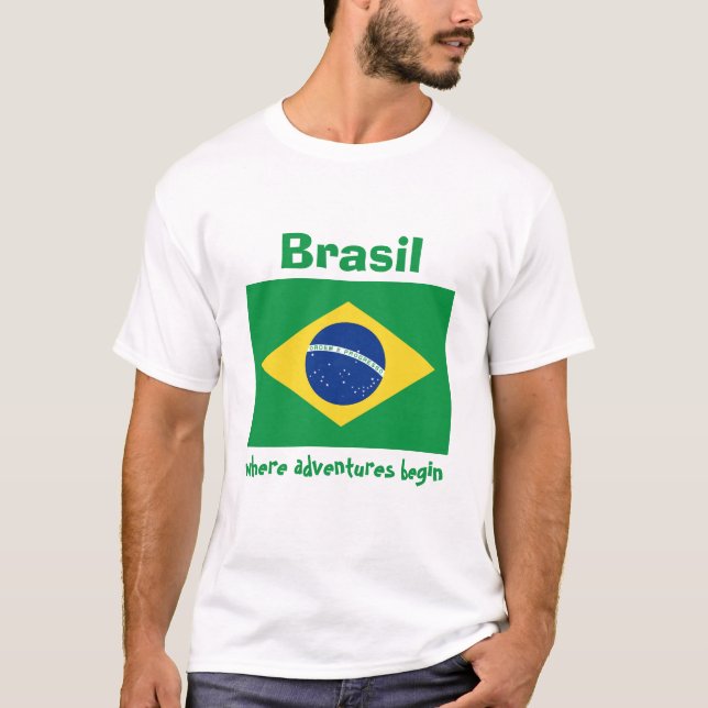Brazil Flag + Map + Text T-Shirt (Front)