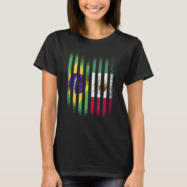 Brazil Flag Mexico Grown Country Flags Stripes T-Shirt (Front)