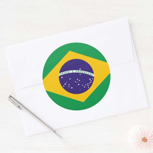 Brazil: Flag of Brazil Classic Round Sticker (Envelope)