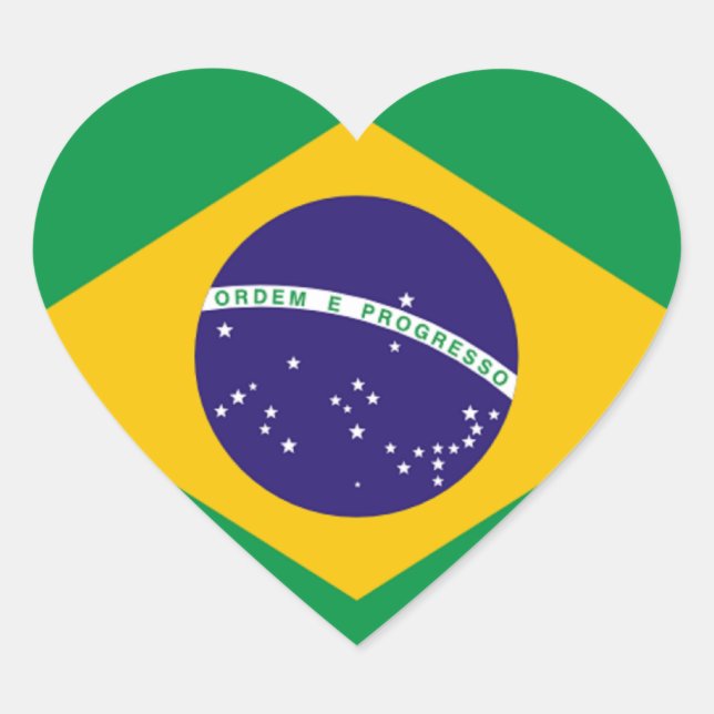 Brazil: Flag of Brazil Heart Sticker (Front)