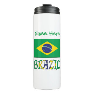 Brazil Flag Personalised Name  Thermal Tumbler