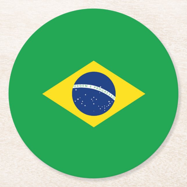 Brazil flag round paper coaster (Front)