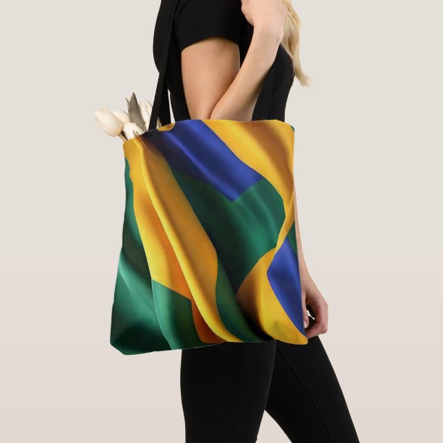Brazil flag silk texture tote bag (Close Up)