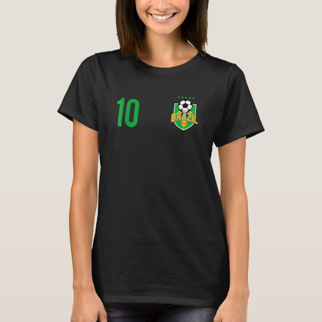 Brazil Flag Soccer Ball Brazilian Football Number  T-Shirt (Front)