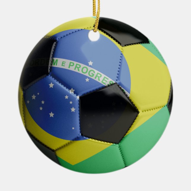Brazil Flag Soccer Ball Ceramic Tree Decoration (Front)