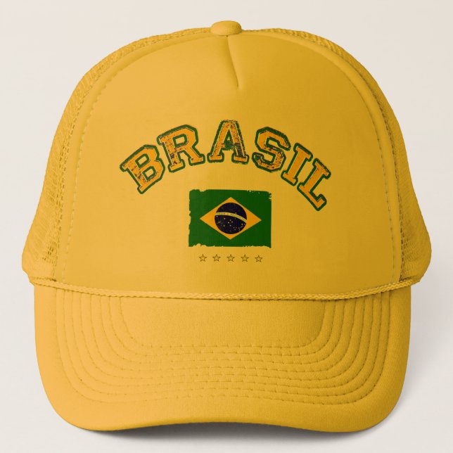 Brazil flag soccer style trucker hat (Front)