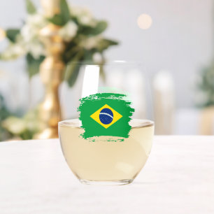 Brazil flag stemless wine glass