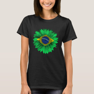 Brazil Flag Sunflower Brazilian Roots Proud Patrio T-Shirt