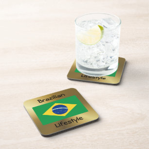 Brazil Flag+Text Coaster