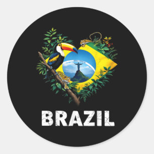 Brazil Flag Toucan Jungle Heart Classic Round Sticker
