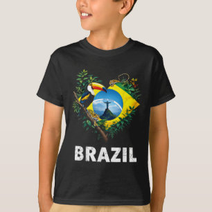 Brazil Flag Toucan Jungle Heart T-Shirt