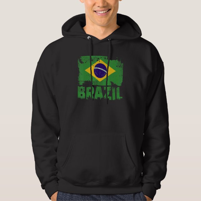 Brazil Flag Vintage Distressed Brazilian Grunge Tr Hoodie (Front)