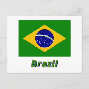 Brazil Flag with Name Postcard