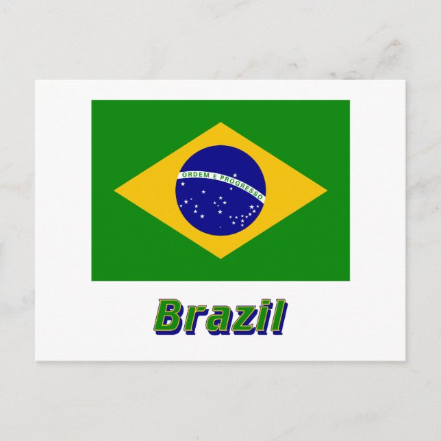 Brazil Flag with Name Postcard (Front)